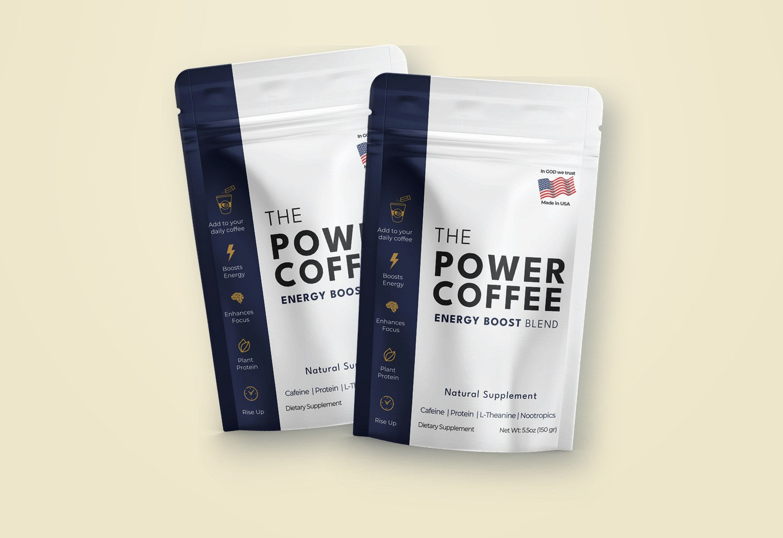 Two bags of The Power Coffee Energy Boost Blend